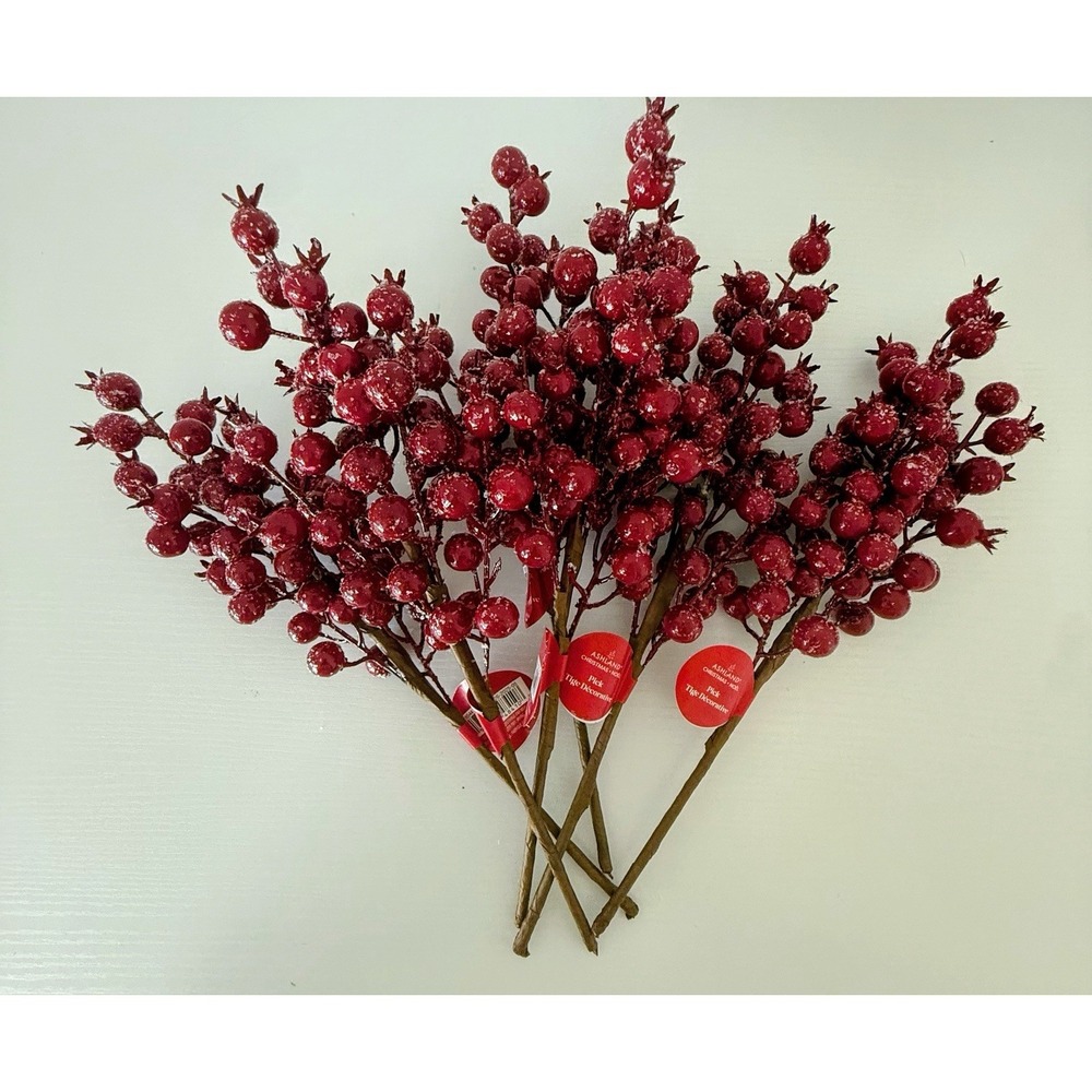 Lot of 6 Ashland Christmas Frosted Red Berry Picks Holiday Tree Wreath Decor New